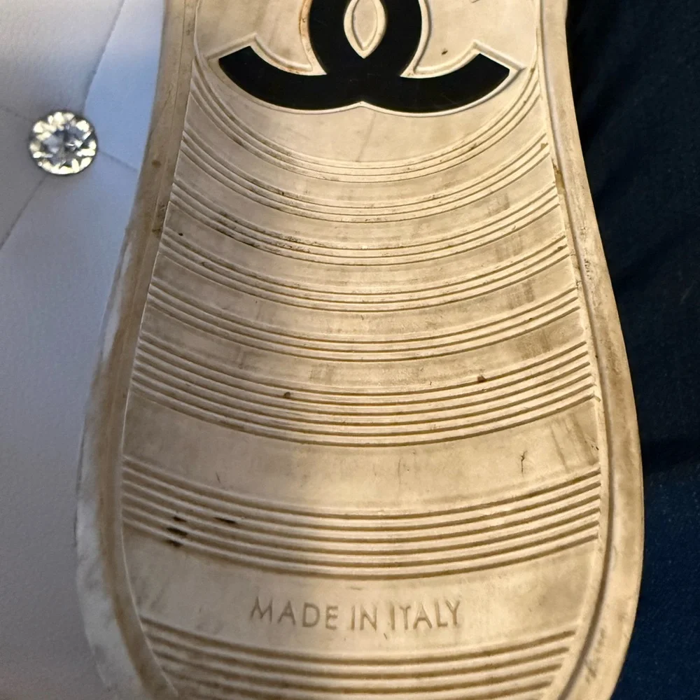 Hot Deal: Chanel White Leather CC High Top Sneakers w/Side Zippers - Picture 5 of 9